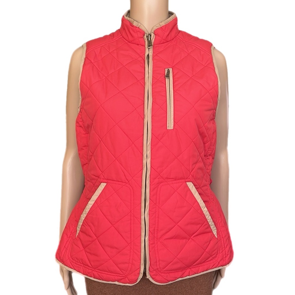 Ralph Lauren Reversible Red Tan Quilted Zipper Vest Size L